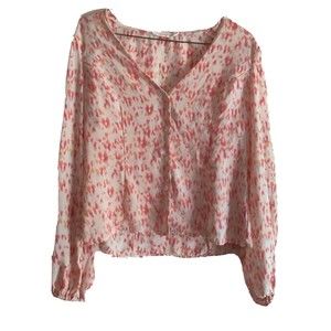 LUSH Pink Peach Yellow Pastel Leopard Print Button Front Blouse Medium M Womens